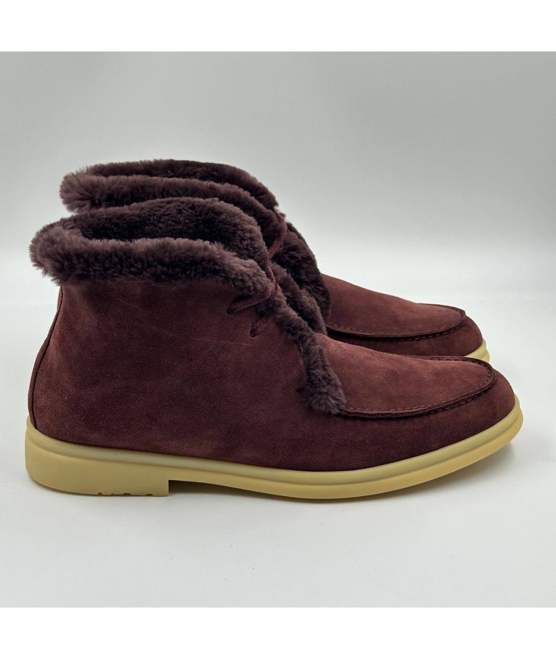 LORO PIANA Бордовые замшевые лоферы, фото 6