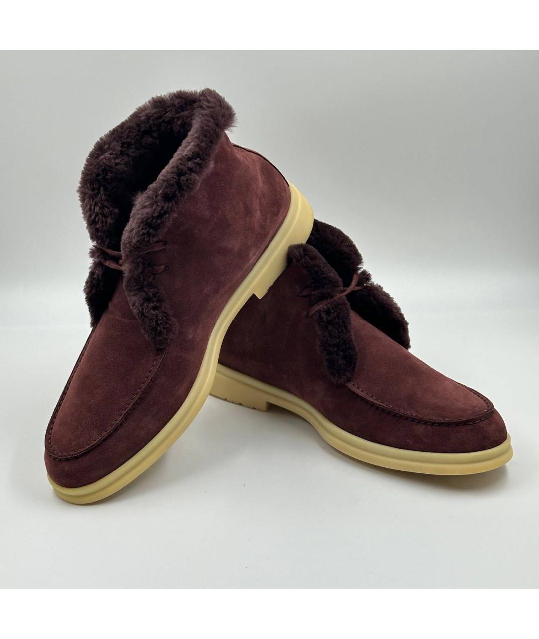LORO PIANA Бордовые замшевые лоферы, фото 4