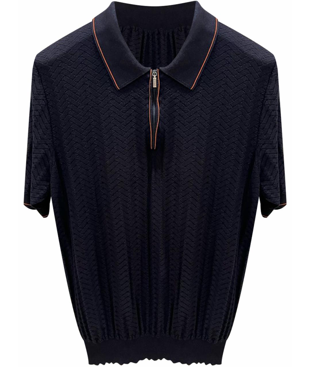 ZILLI Темно-синее хлопковое поло с коротким рукавом, фото 1