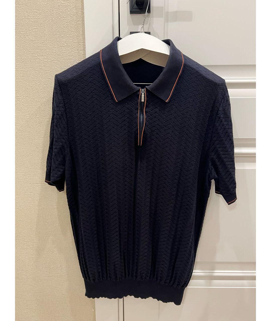ZILLI Темно-синее хлопковое поло с коротким рукавом, фото 5