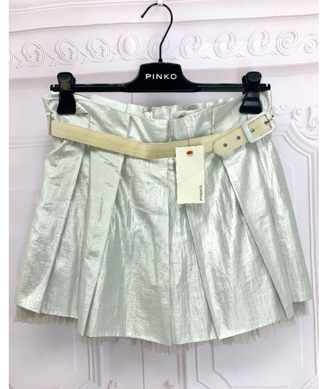 PINKO Серебряная хлопковая юбка мини, фото 6