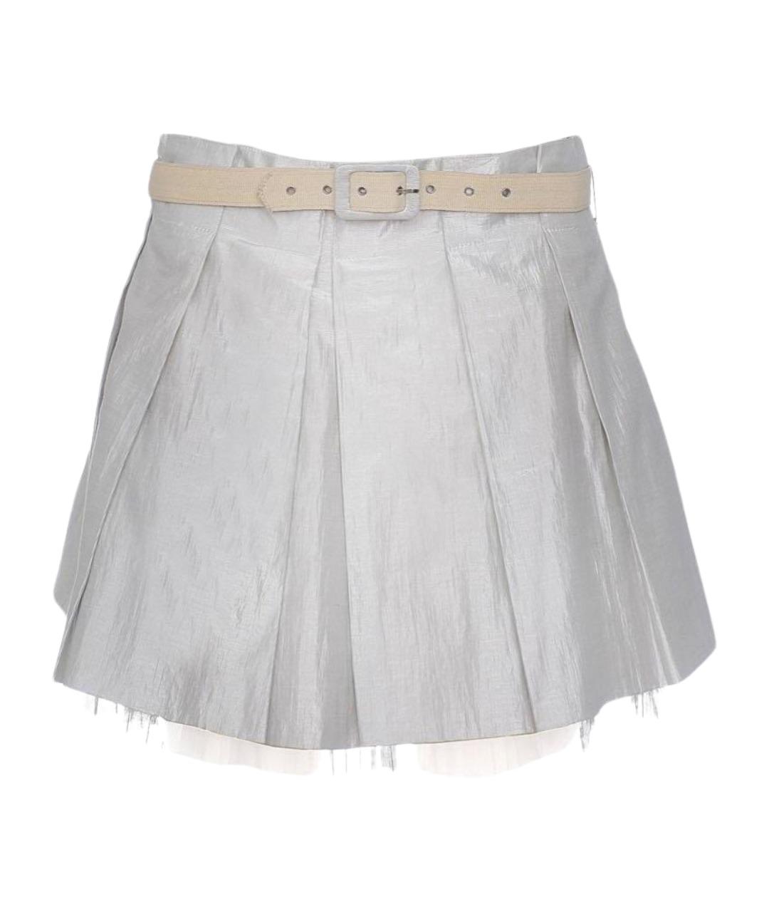 PINKO Серебряная хлопковая юбка мини, фото 1