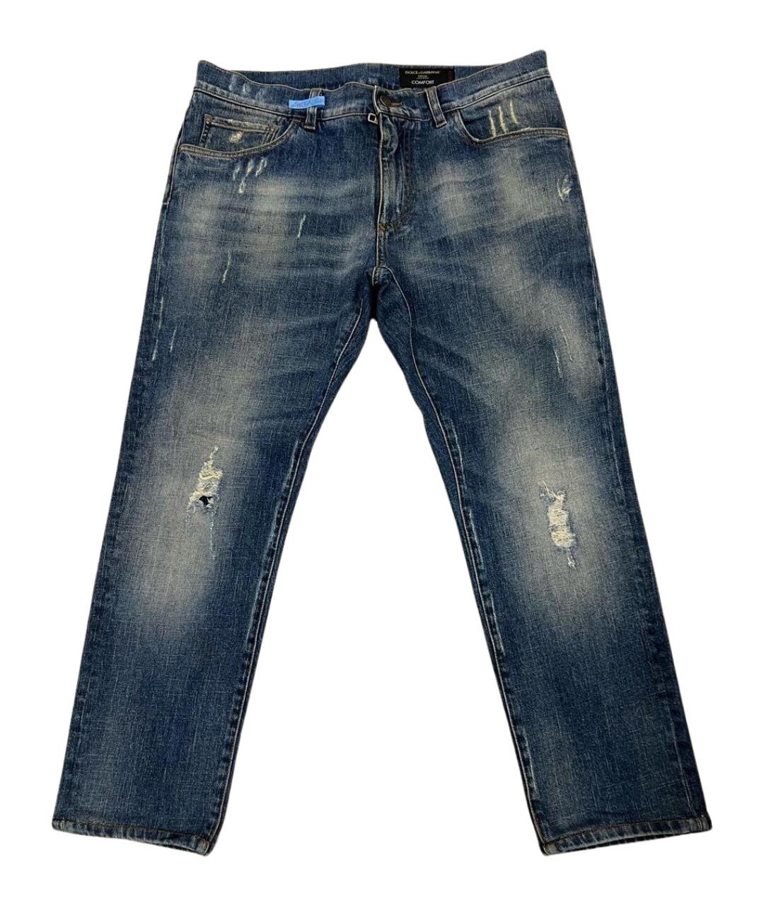 DOLCE&GABBANA Темно-синие хлопковые прямые джинсы, фото 1