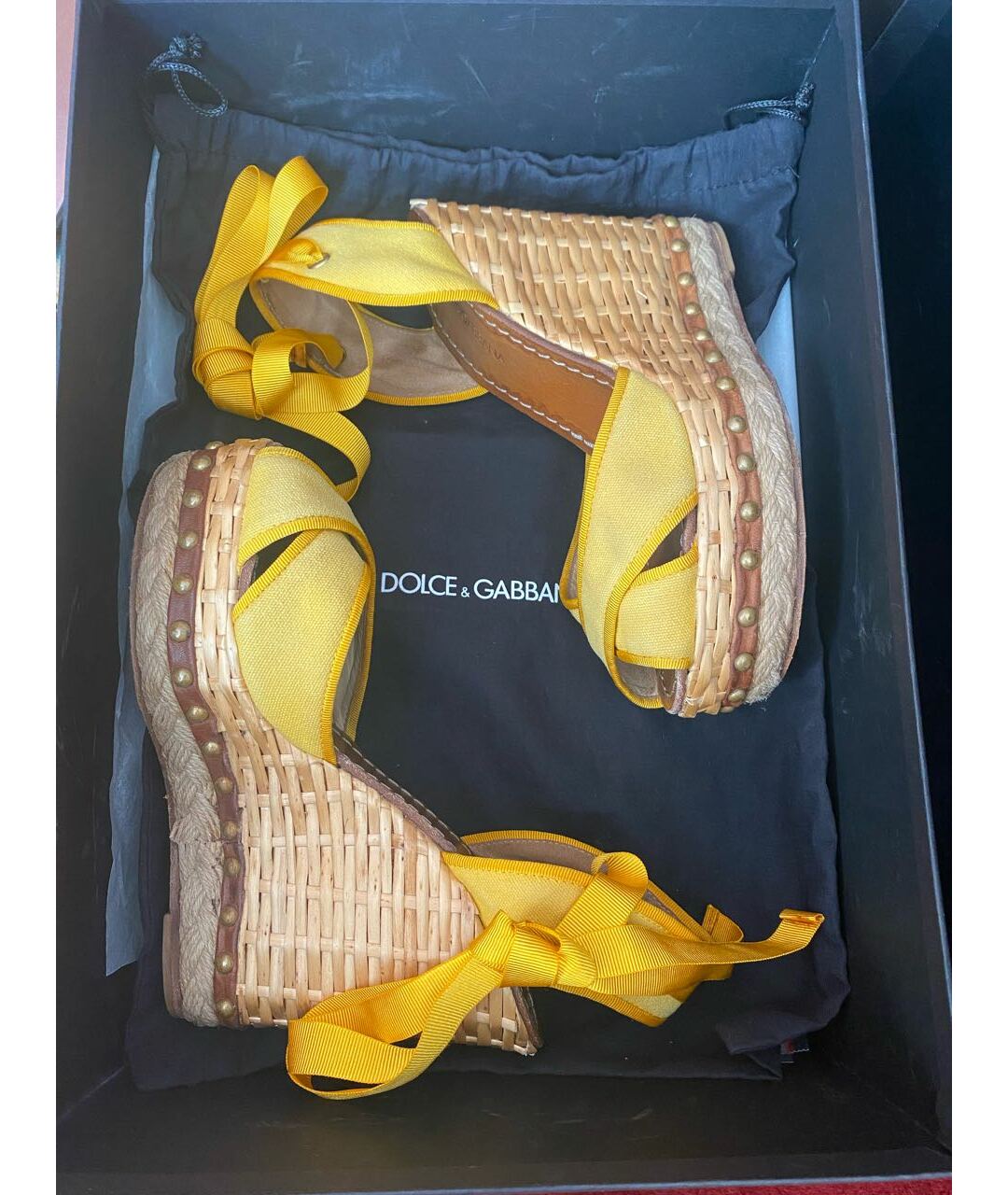 DOLCE&GABBANA Желтые кожаные босоножки, фото 6