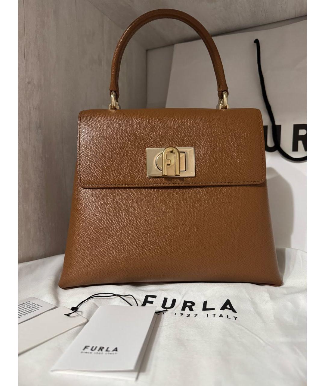 FURLA Коричневая кожаная сумка с короткими ручками, фото 9