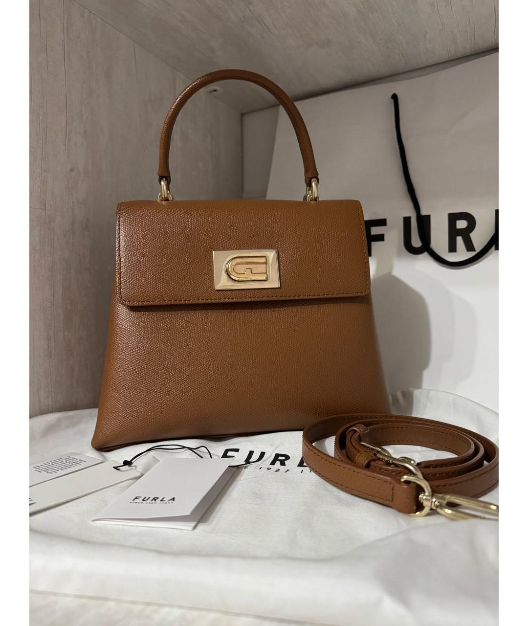 FURLA Коричневая кожаная сумка с короткими ручками, фото 2