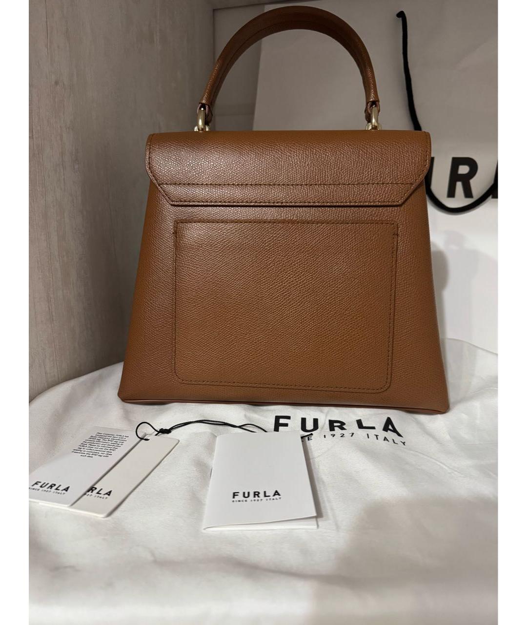 FURLA Коричневая кожаная сумка с короткими ручками, фото 3