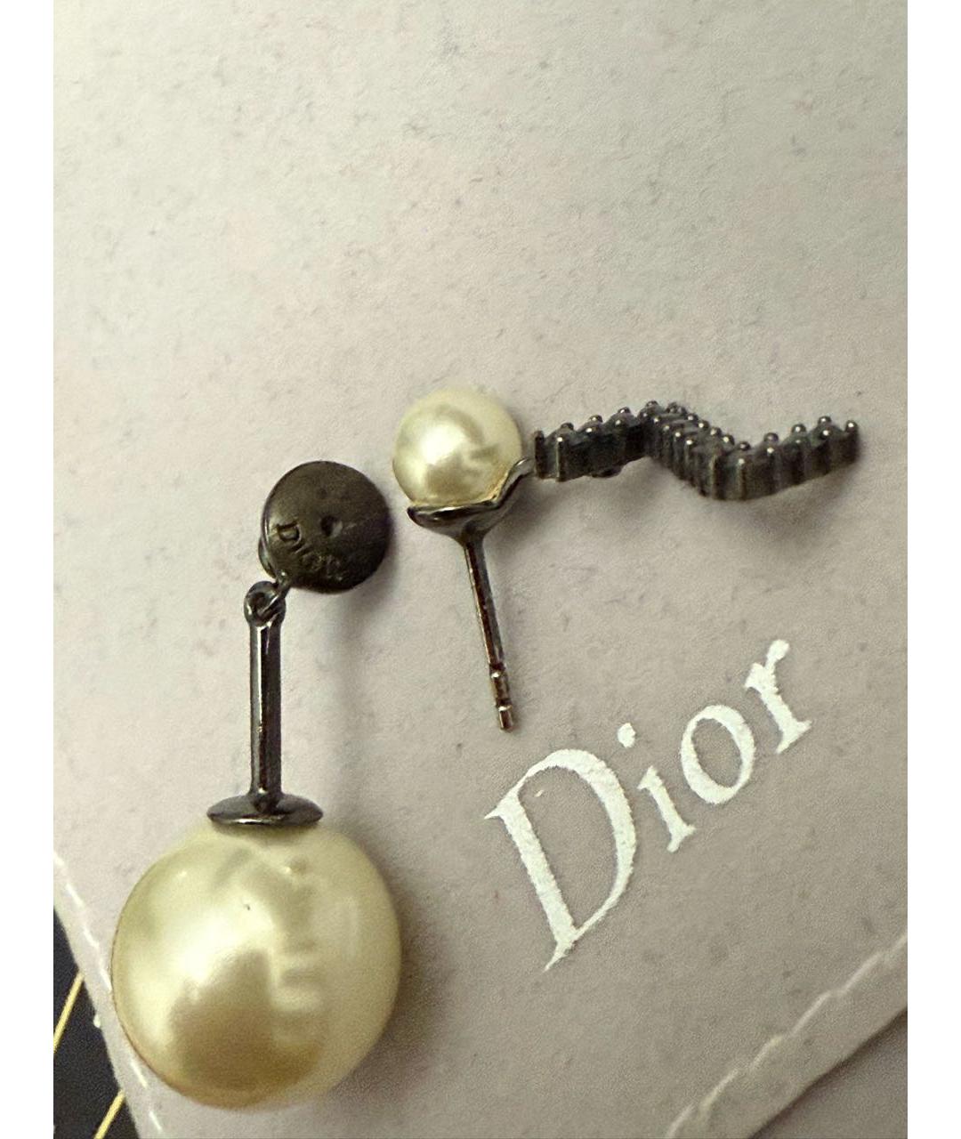 CHRISTIAN DIOR Белые металлические серьги, фото 2