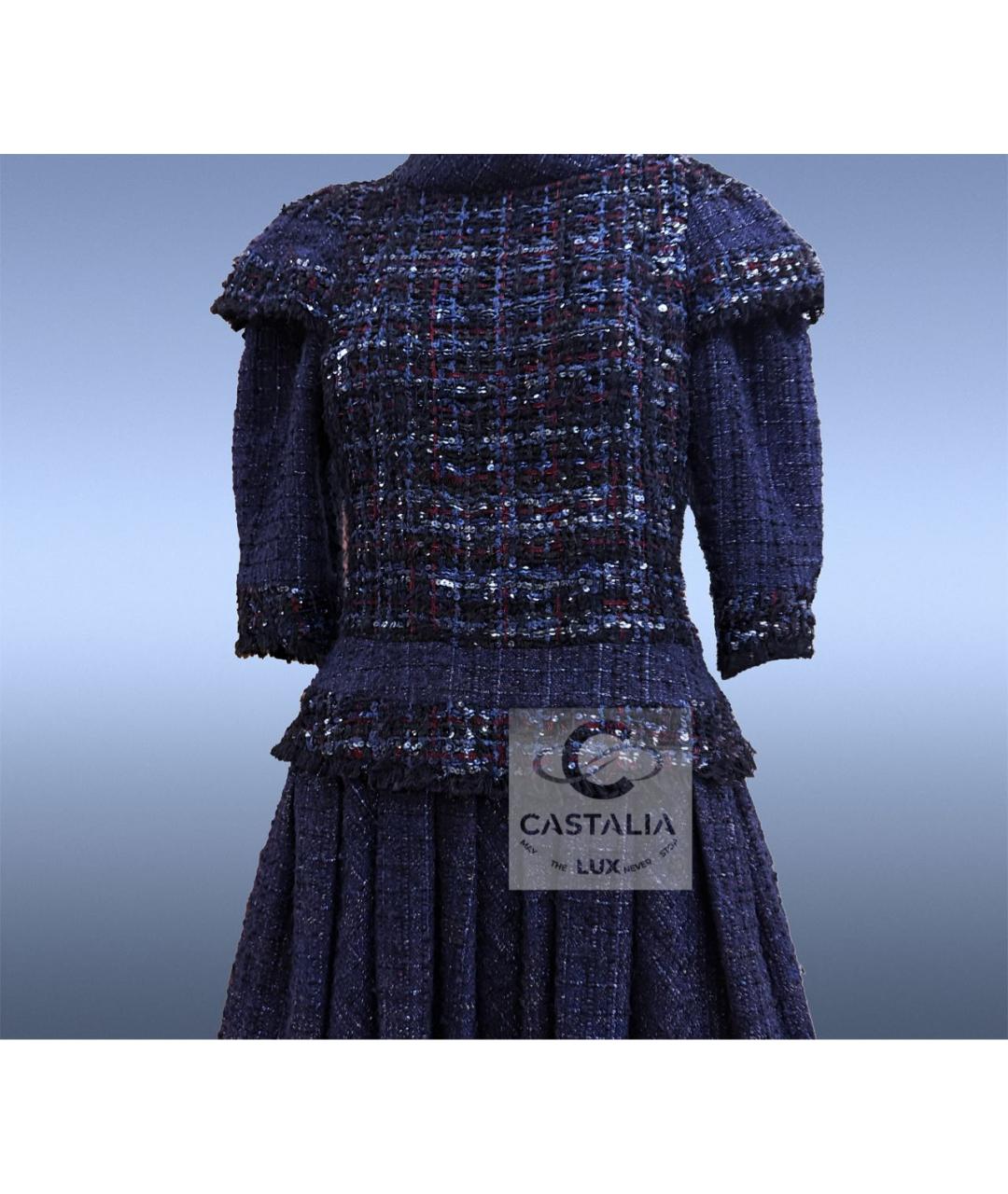 CHANEL Темно-синее твидовое вечернее платье, фото 8