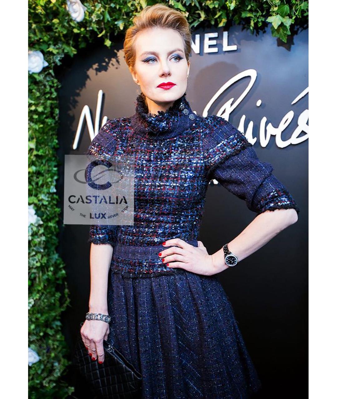 CHANEL Темно-синее твидовое вечернее платье, фото 3