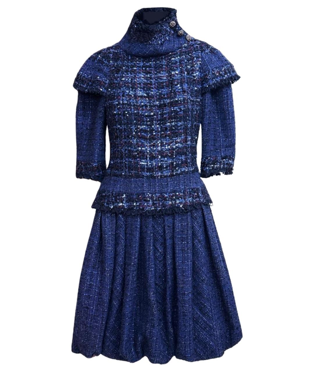 CHANEL Темно-синее твидовое вечернее платье, фото 1