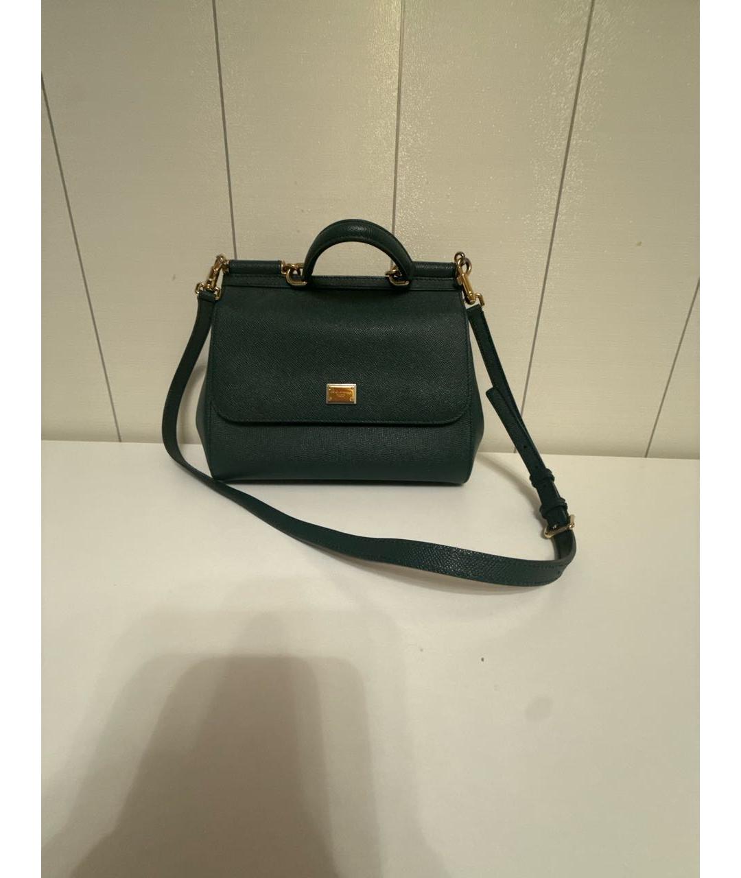 DOLCE&GABBANA Зеленая кожаная сумка с короткими ручками, фото 5