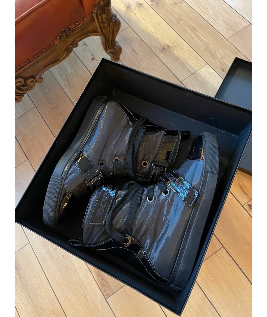 EMPORIO ARMANI Черные высокие ботинки из лакированной кожи, фото 6