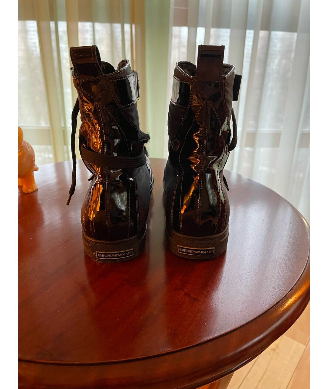 EMPORIO ARMANI Черные высокие ботинки из лакированной кожи, фото 4