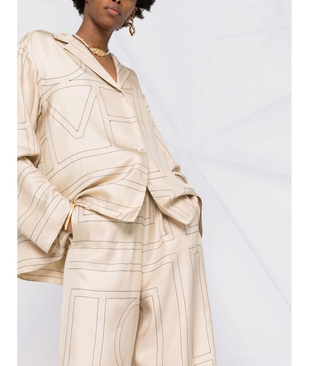 TOTEME Бежевые шелковые прямые брюки, фото 3