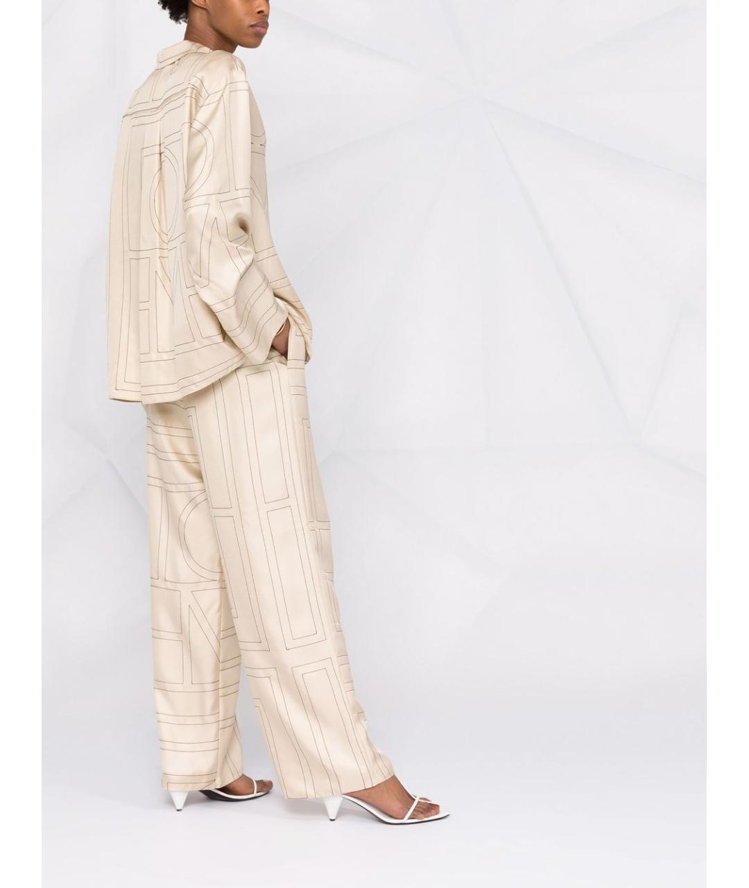 TOTEME Бежевые шелковые прямые брюки, фото 4