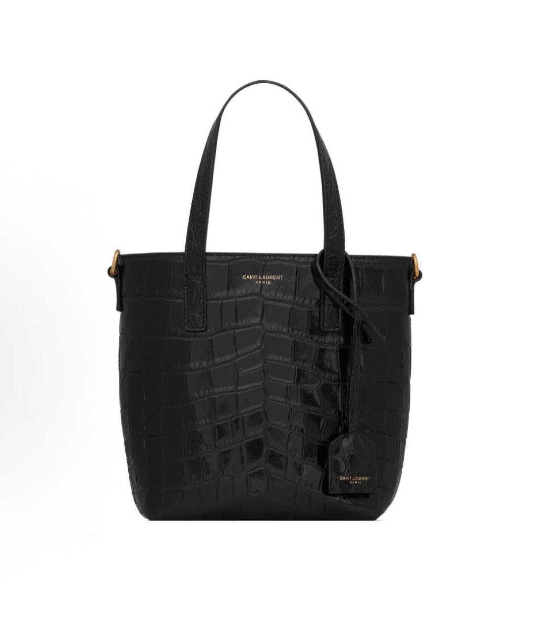 SAINT LAURENT Черная кожаная сумка с короткими ручками, фото 5