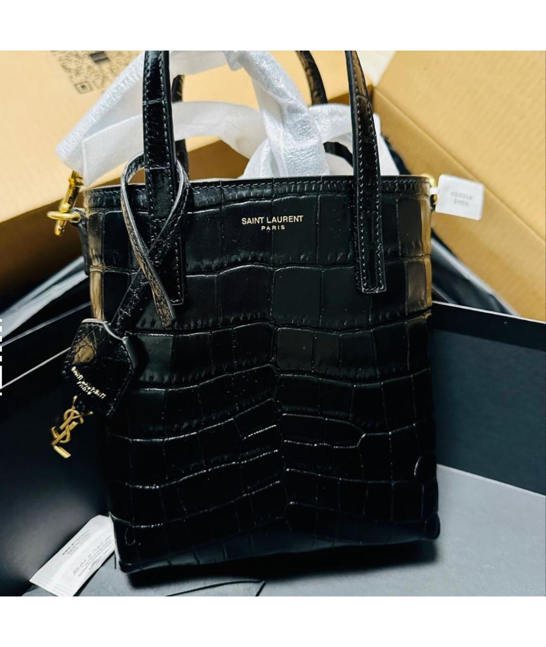 SAINT LAURENT Черная кожаная сумка с короткими ручками, фото 2