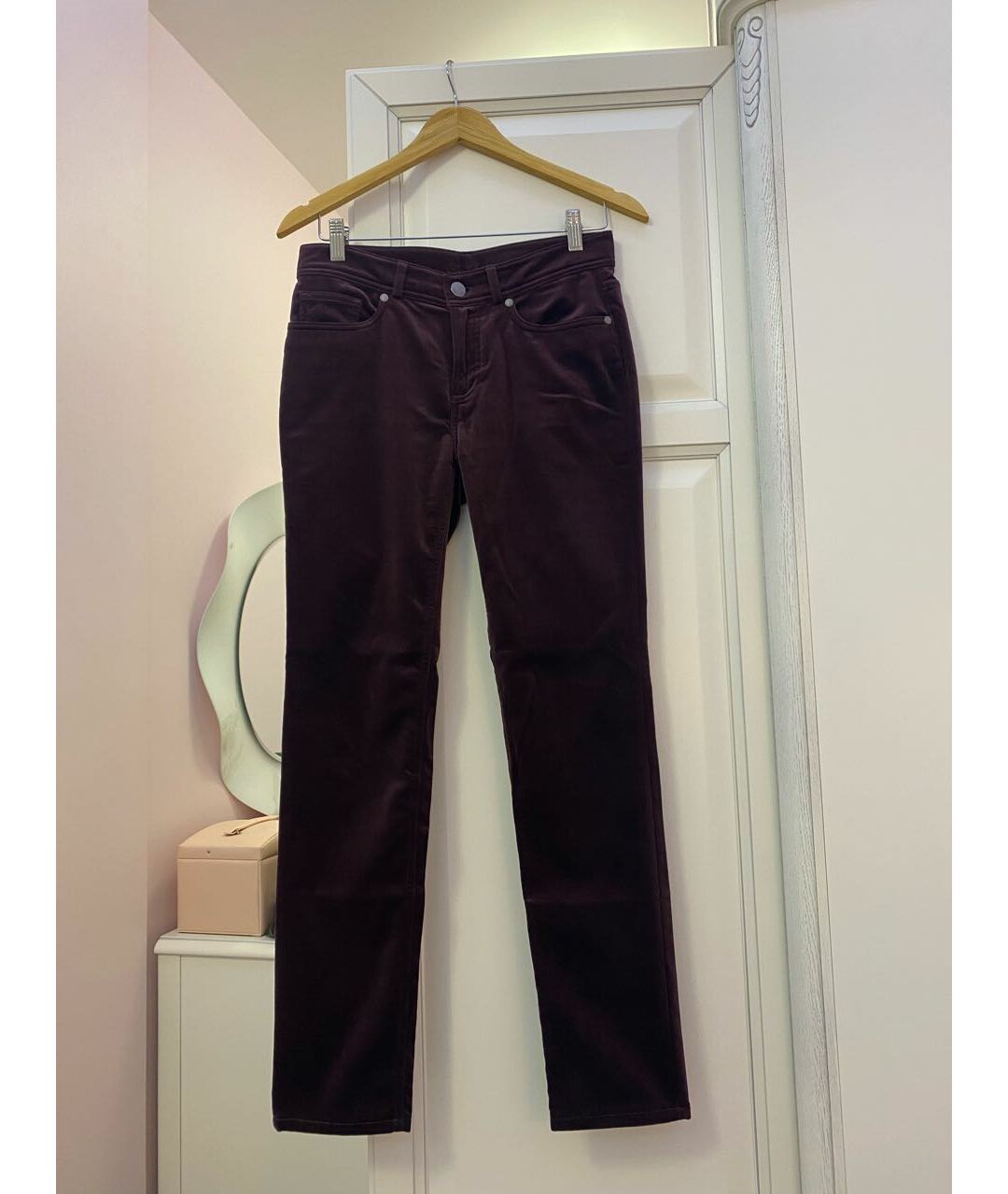 LORO PIANA Бордовые хлопко-эластановые брюки узкие, фото 5
