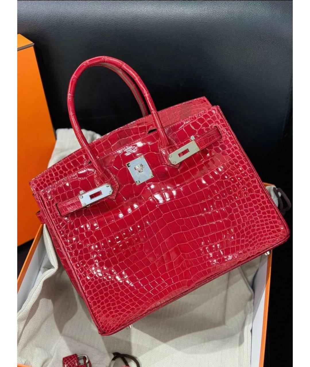 HERMES Красная кожаная сумка с короткими ручками, фото 5