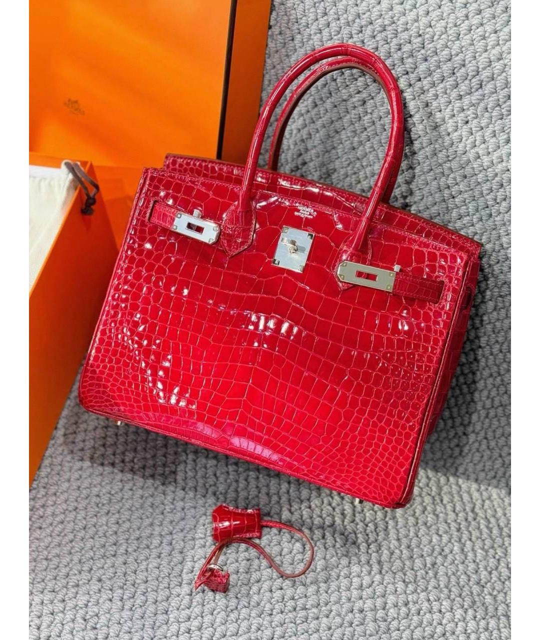 HERMES Красная кожаная сумка с короткими ручками, фото 4