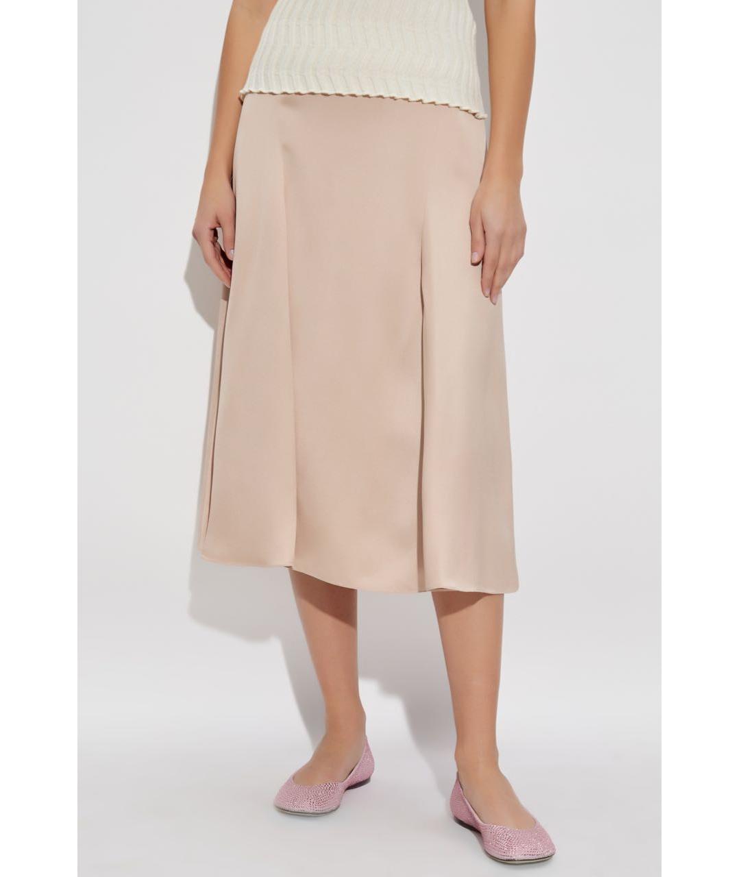 FENDI Бежевая шелковая юбка миди, фото 3