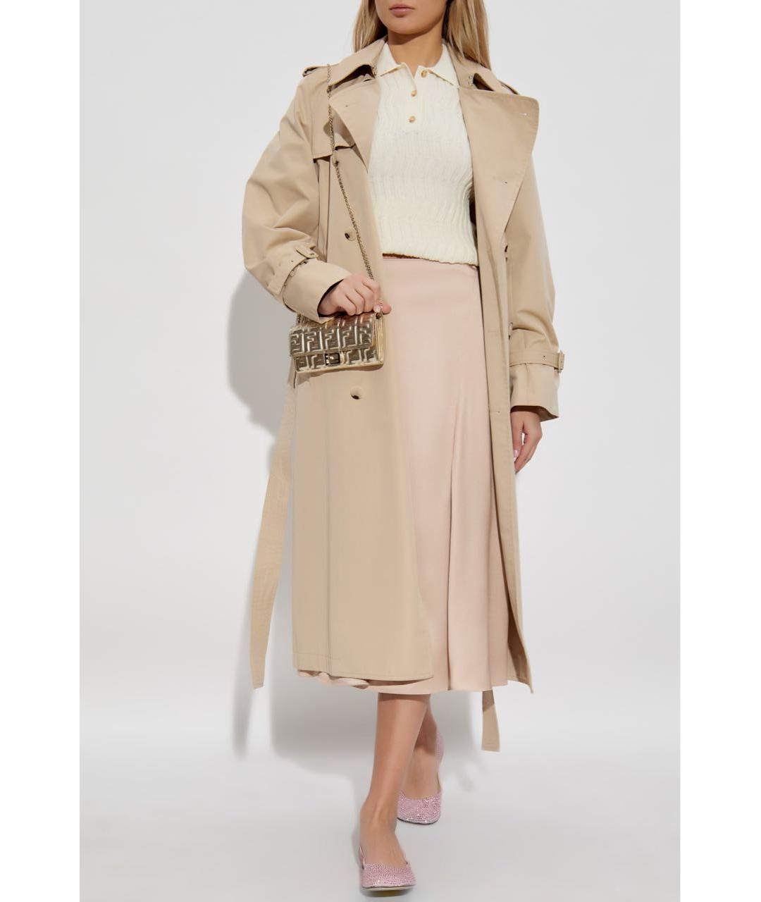 FENDI Бежевая шелковая юбка миди, фото 2