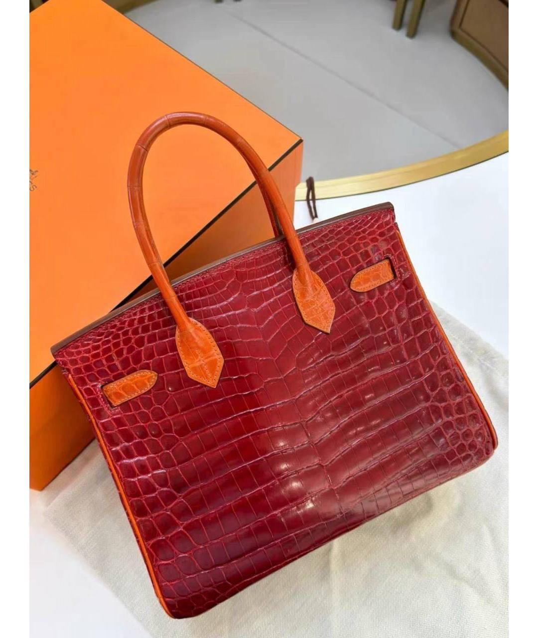 HERMES Красная кожаная сумка с короткими ручками, фото 6