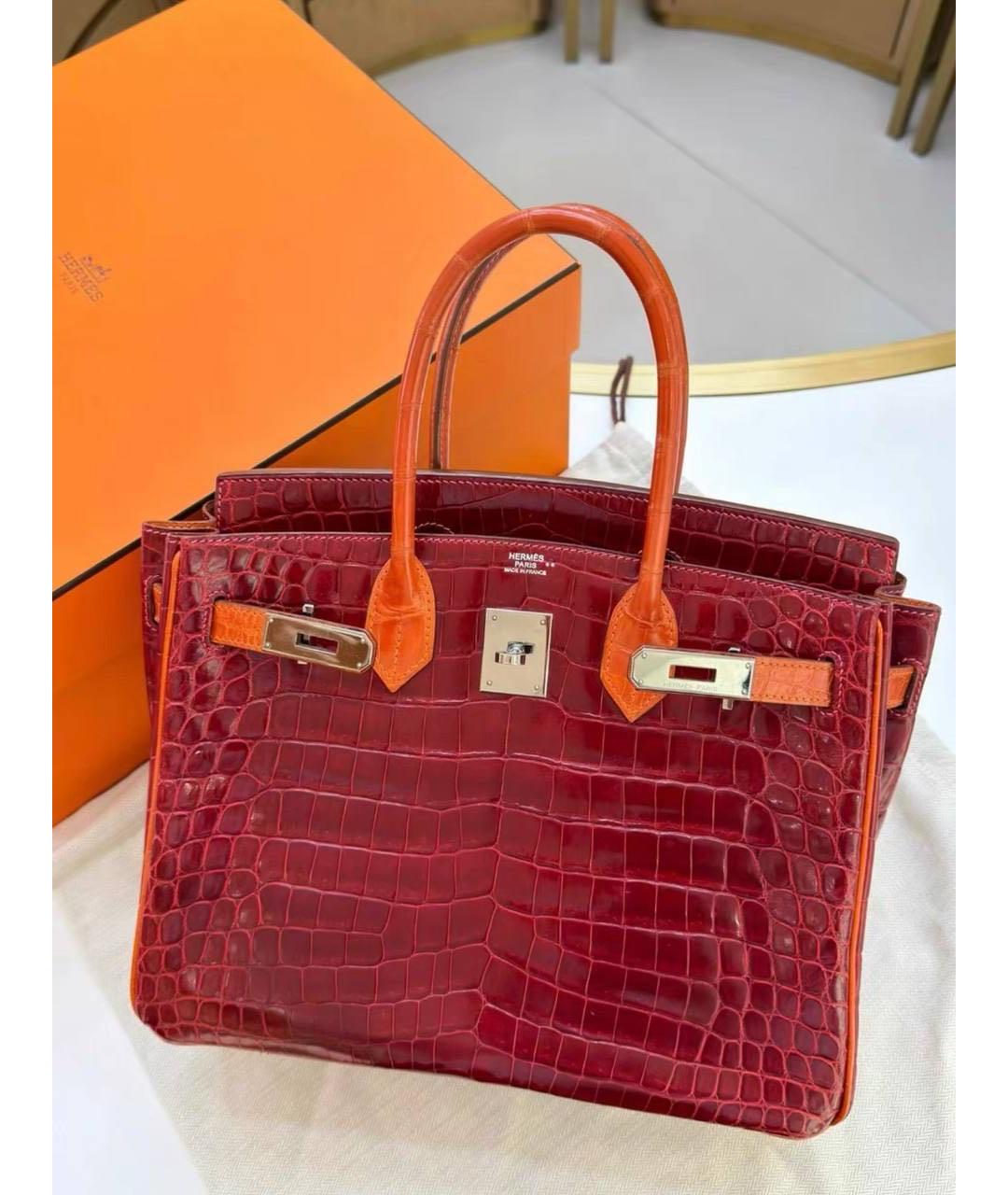 HERMES Красная кожаная сумка с короткими ручками, фото 2