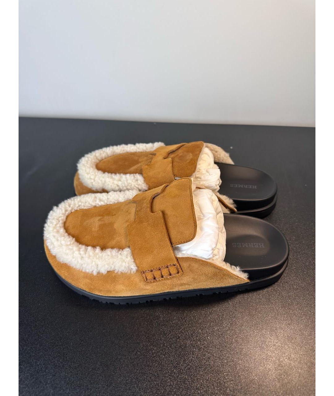HERMES Оранжевое замшевые сабо, фото 6