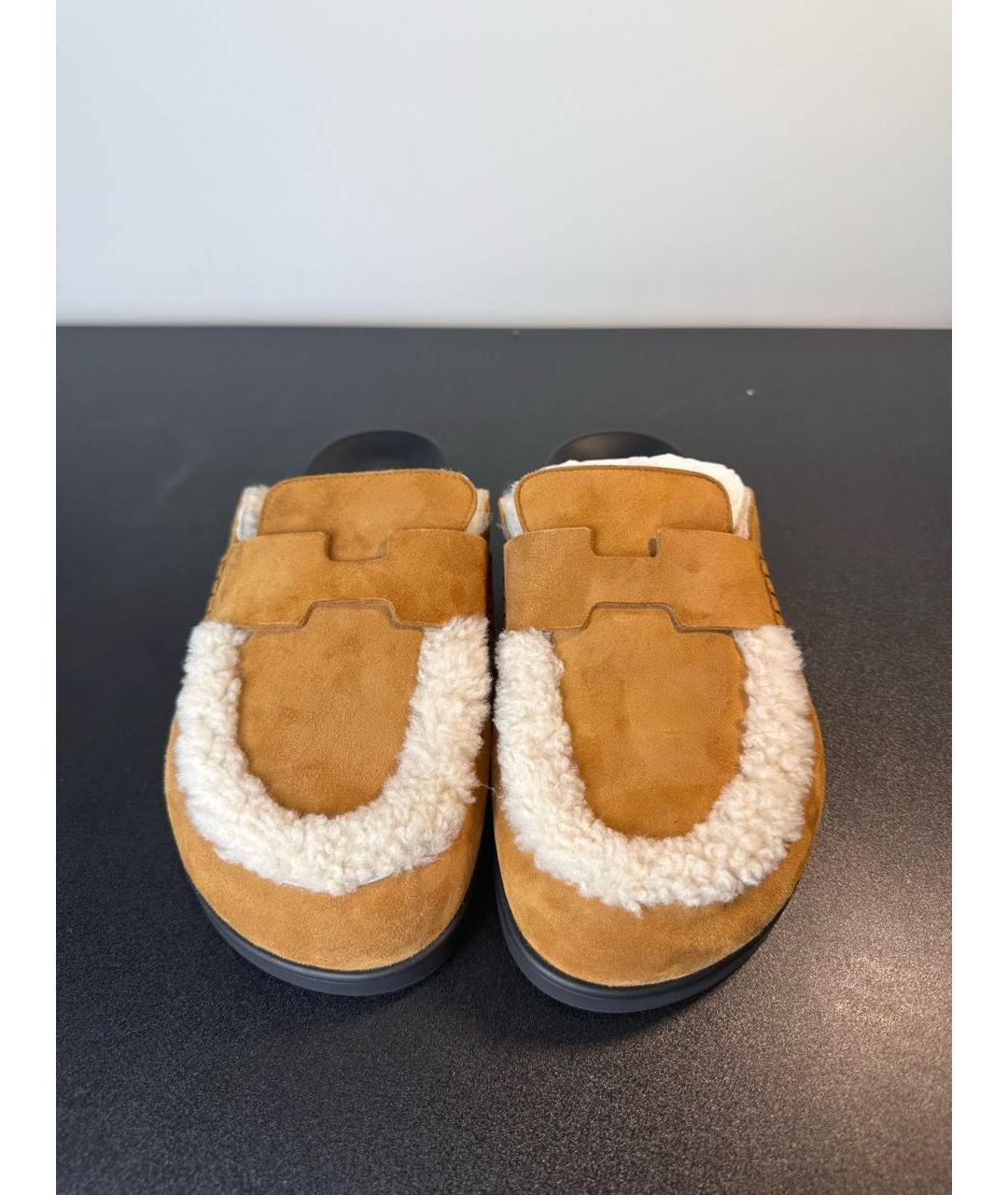 HERMES Оранжевое замшевые сабо, фото 3