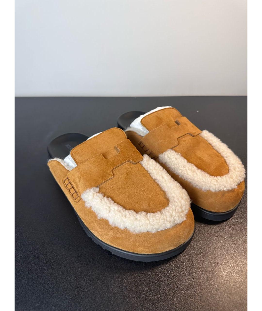 HERMES Оранжевое замшевые сабо, фото 2