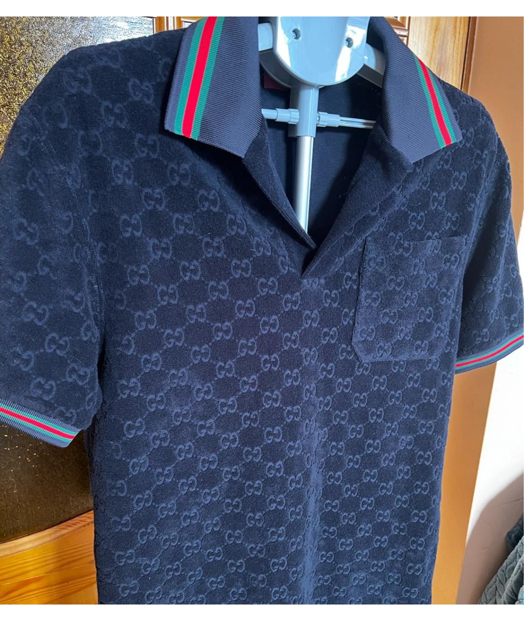 GUCCI Темно-синее хлопковое поло с коротким рукавом, фото 5