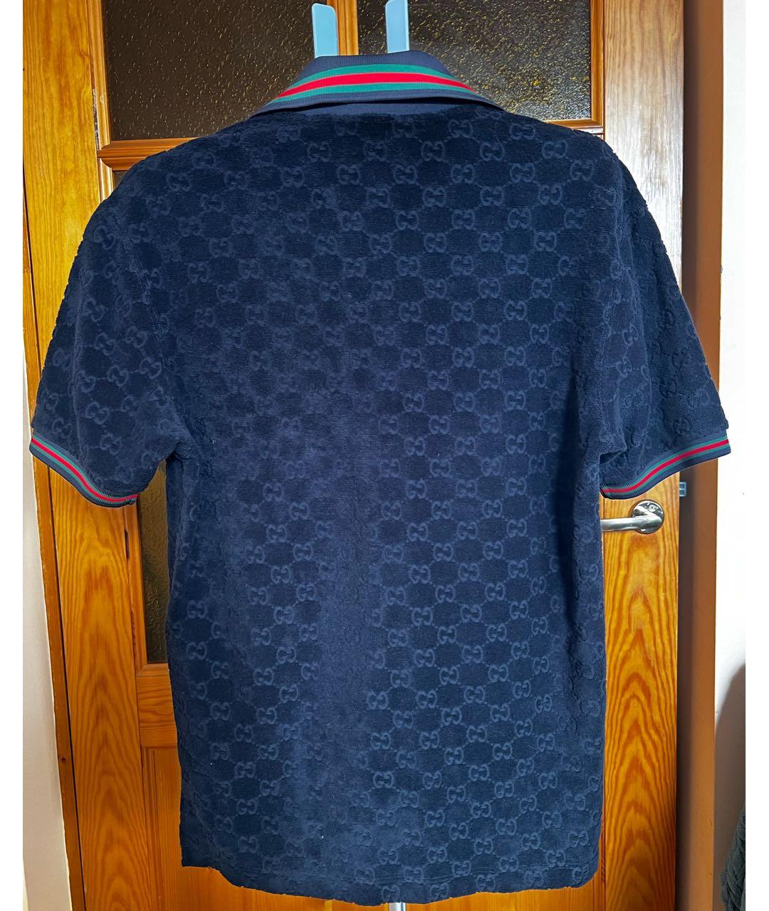 GUCCI Темно-синее хлопковое поло с коротким рукавом, фото 2