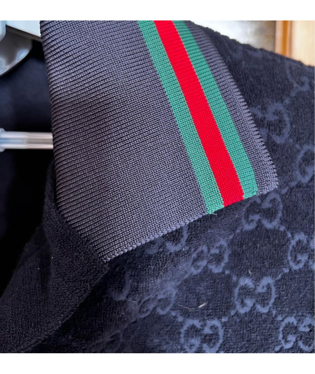 GUCCI Темно-синее хлопковое поло с коротким рукавом, фото 6