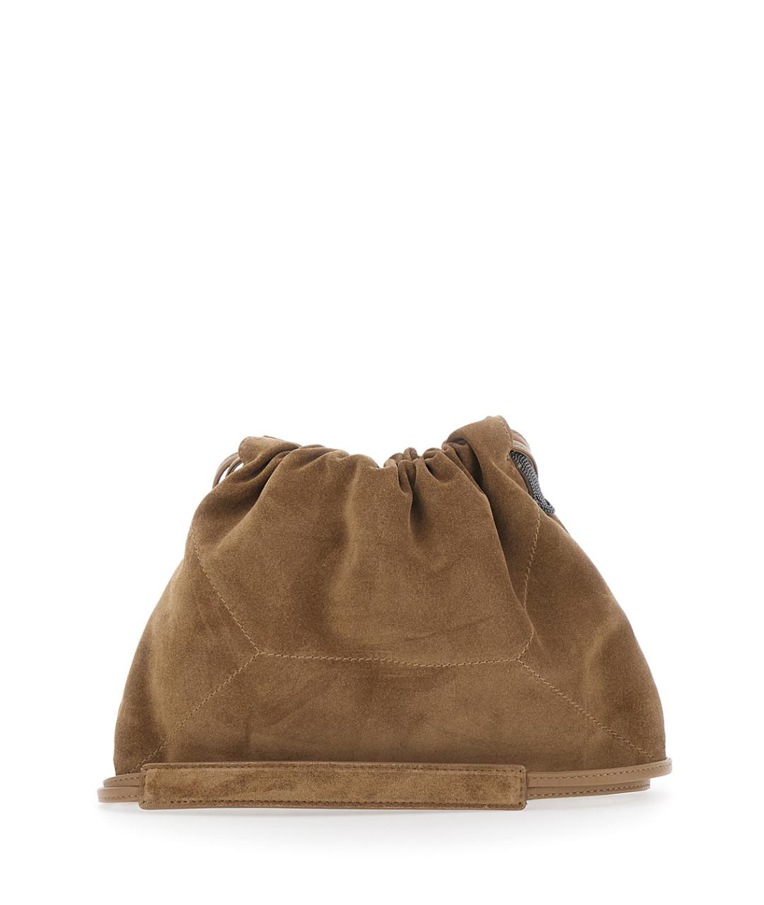 BRUNELLO CUCINELLI Бежевая замшевая сумка через плечо, фото 2