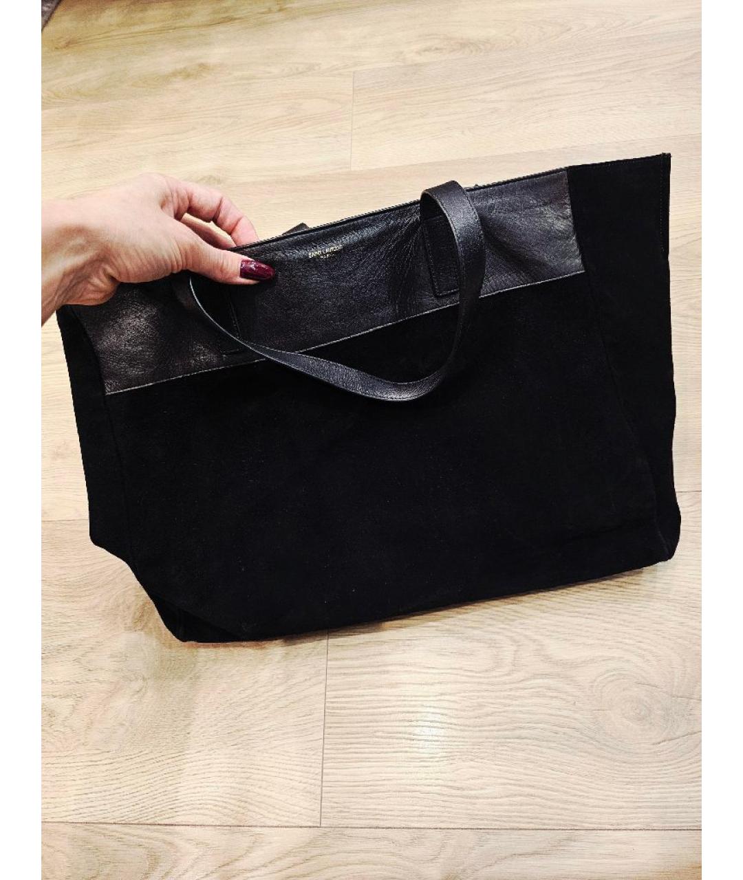 SAINT LAURENT Черная кожаная сумка тоут, фото 2