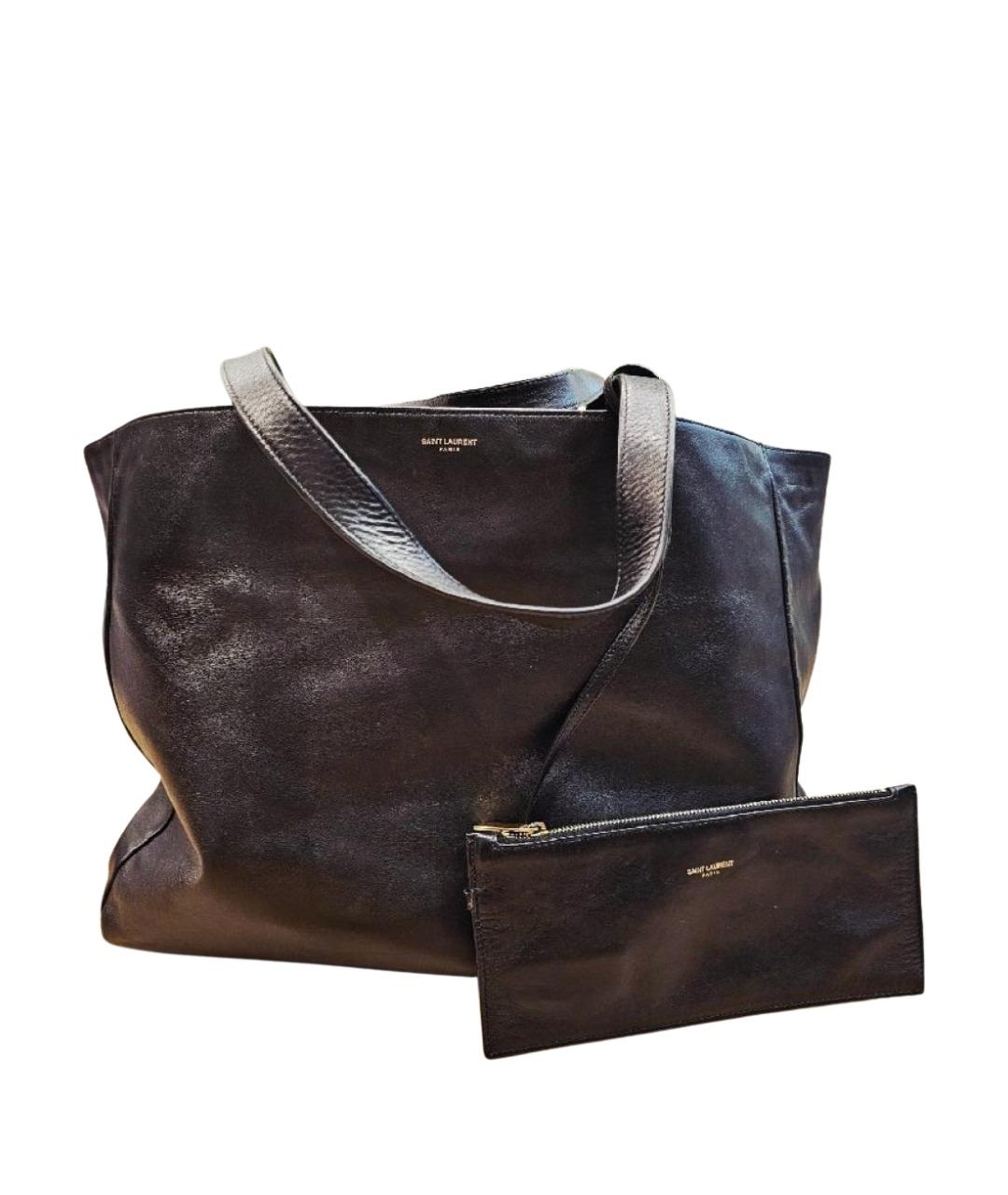 SAINT LAURENT Черная кожаная сумка тоут, фото 1