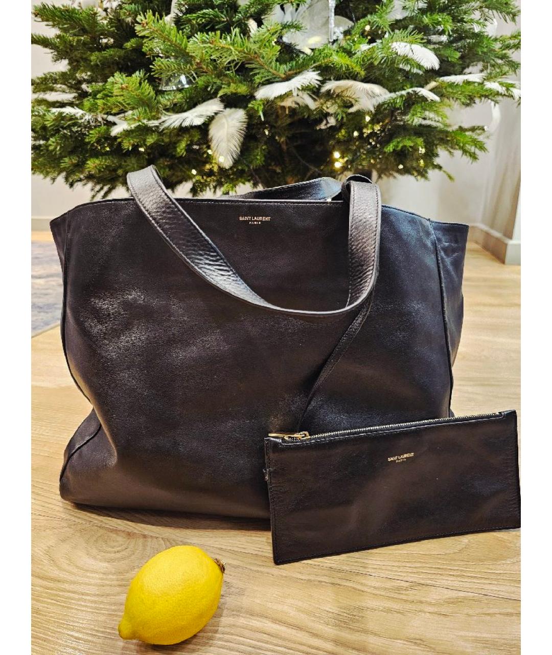 SAINT LAURENT Черная кожаная сумка тоут, фото 3