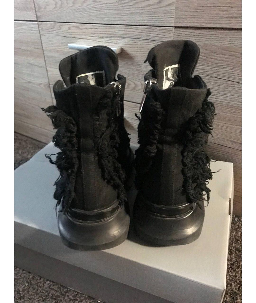 RICK OWENS DRKSHDW Черные текстильные высокие кроссовки / кеды, фото 3