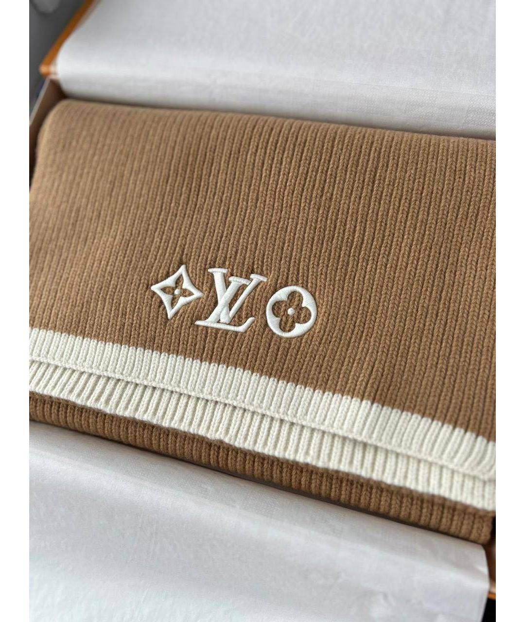 LOUIS VUITTON Коричневый кашемировый шарф, фото 3