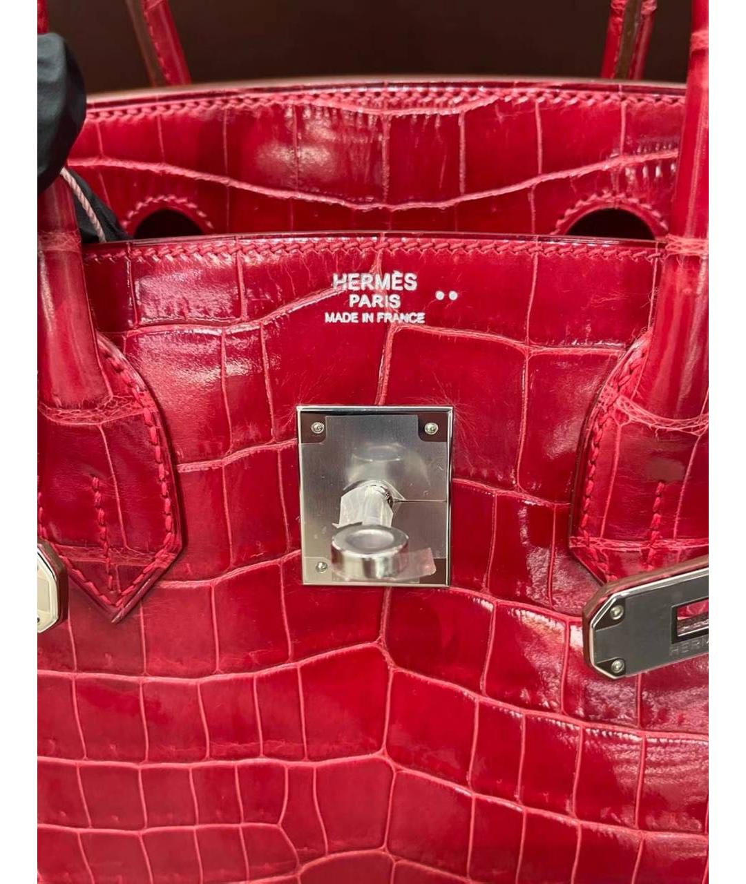 HERMES Красная кожаная сумка с короткими ручками, фото 2