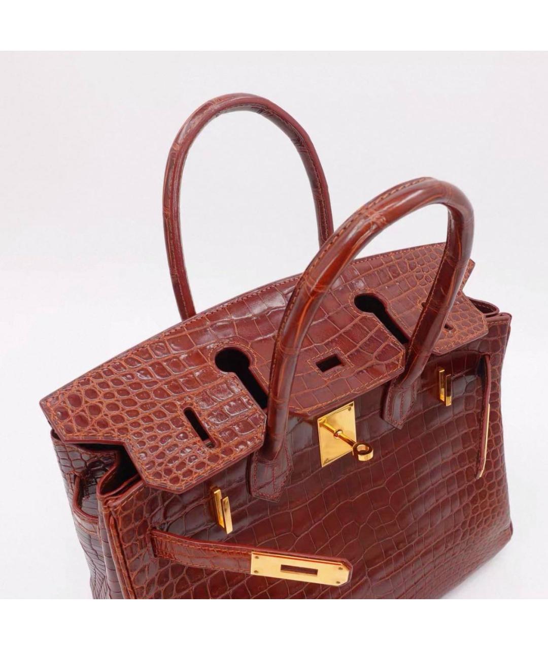 HERMES Бордовая кожаная сумка с короткими ручками, фото 2