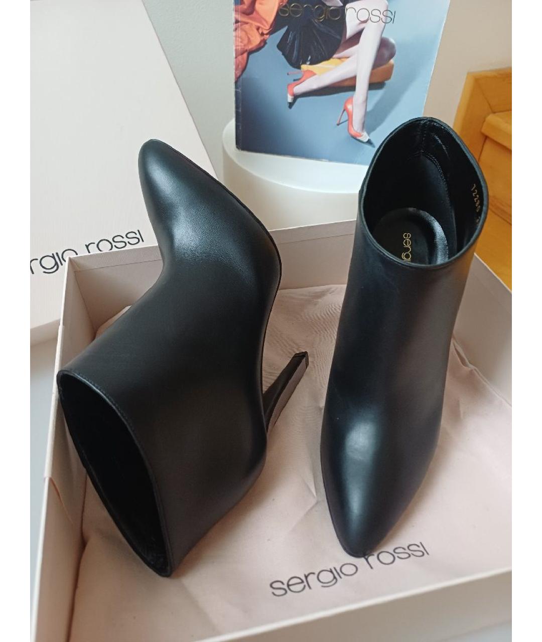 SERGIO ROSSI Черные кожаные ботильоны, фото 2