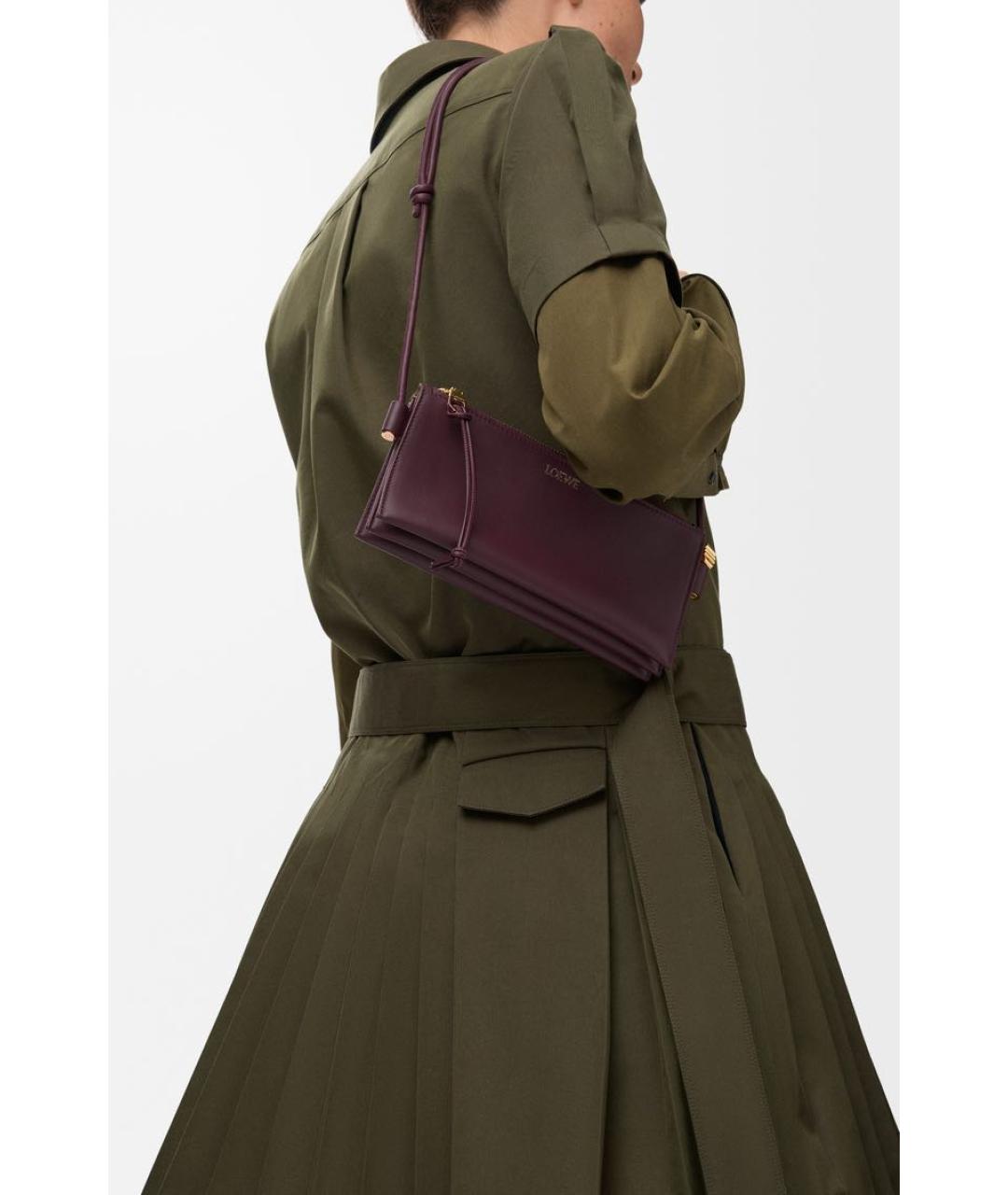 LOEWE Бордовая кожаная сумка с короткими ручками, фото 2