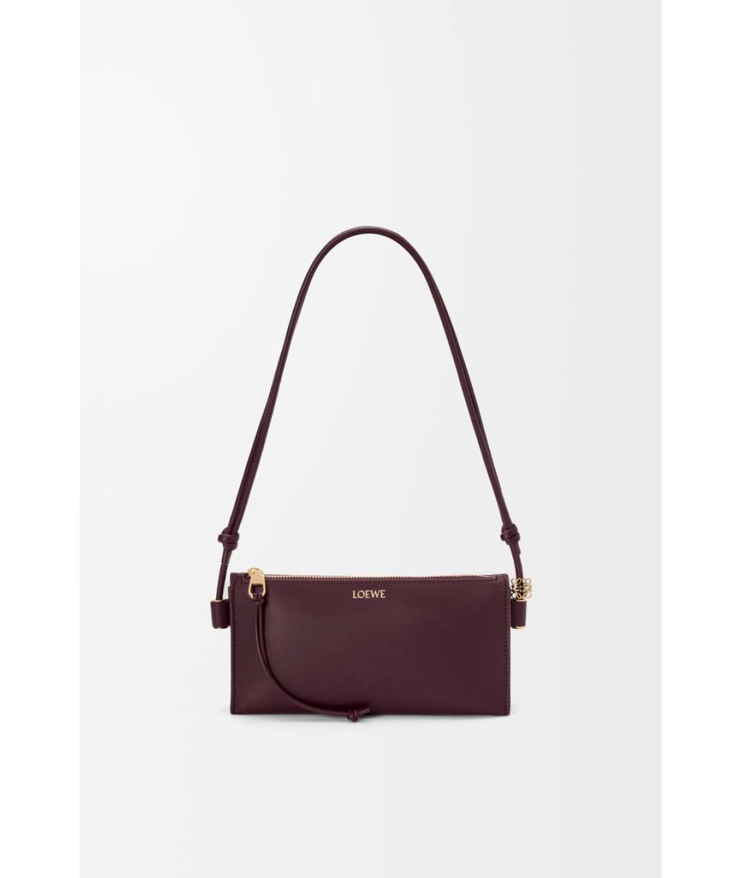 LOEWE Бордовая кожаная сумка с короткими ручками, фото 4