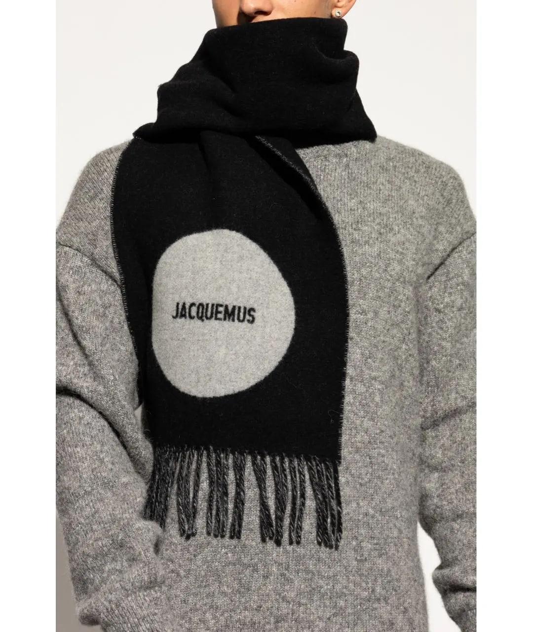 JACQUEMUS Черный шерстяной шарф, фото 4