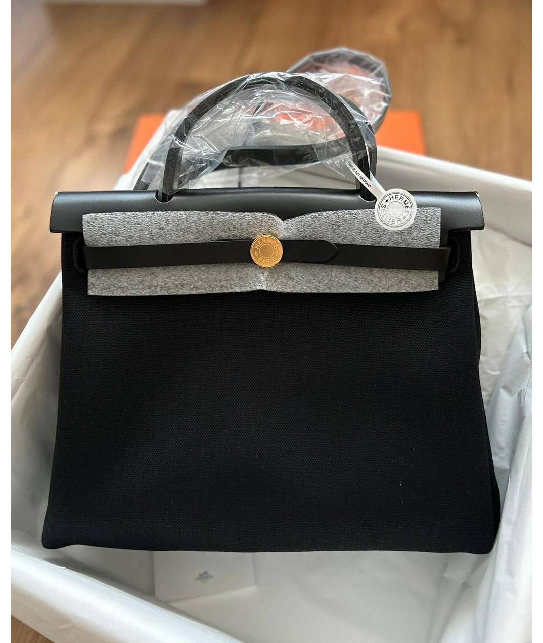 HERMES Черная тканевая сумка с короткими ручками, фото 3