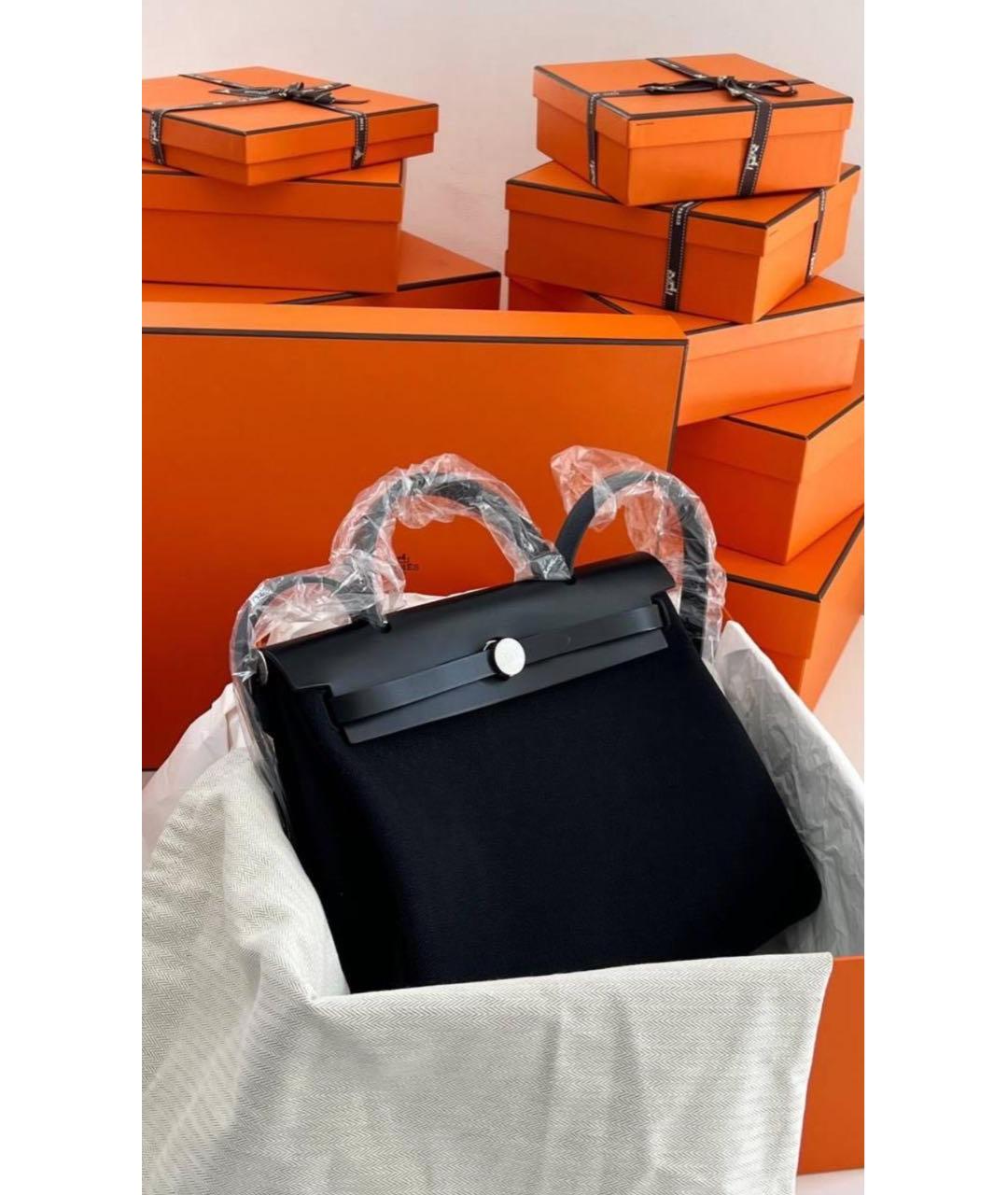 HERMES Черная тканевая сумка с короткими ручками, фото 2