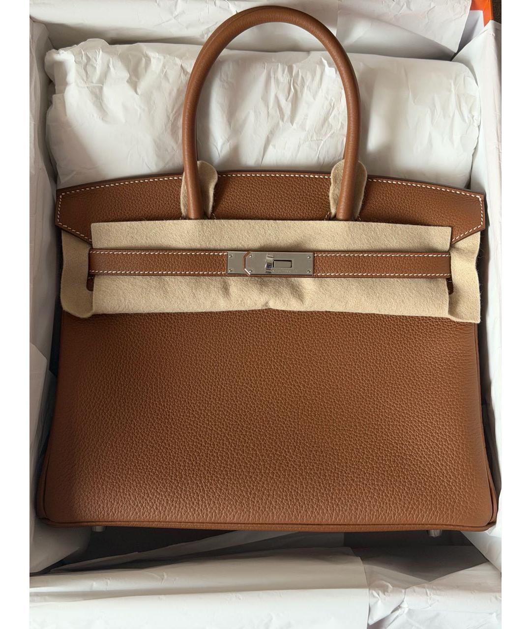 HERMES Коричневая кожаная сумка с короткими ручками, фото 4